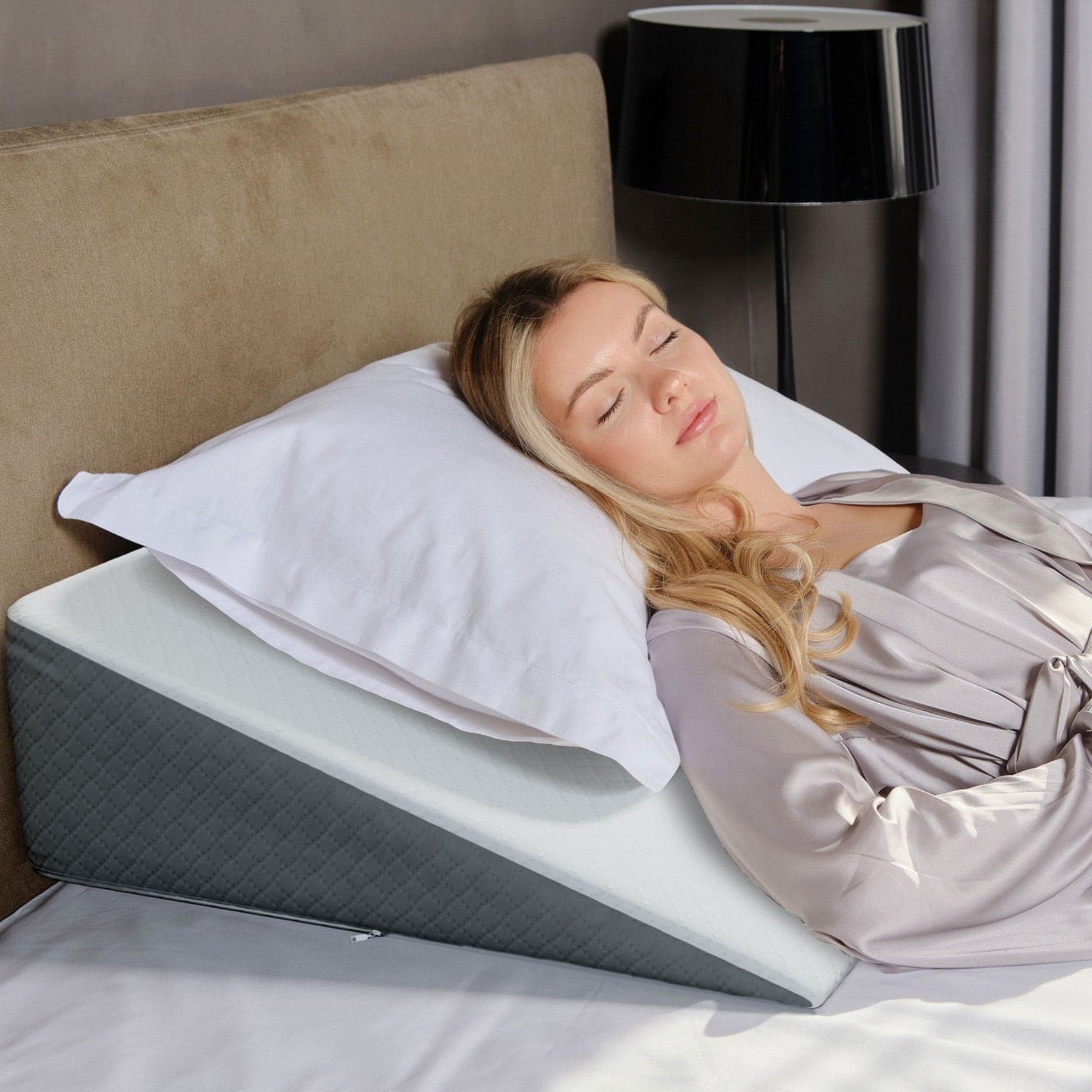 Kolbs Bed Wedge Pillow, Standard 7.5-inch, in use