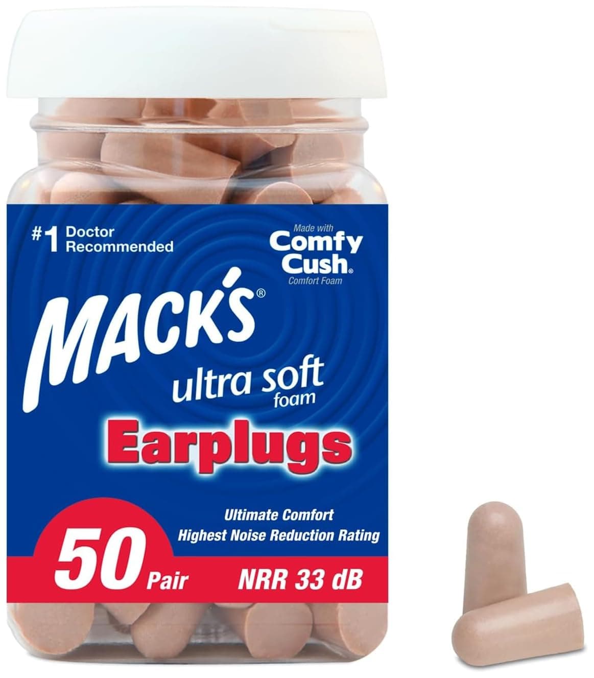 Mack's Ultra Soft foam earplugs 50-pair jar