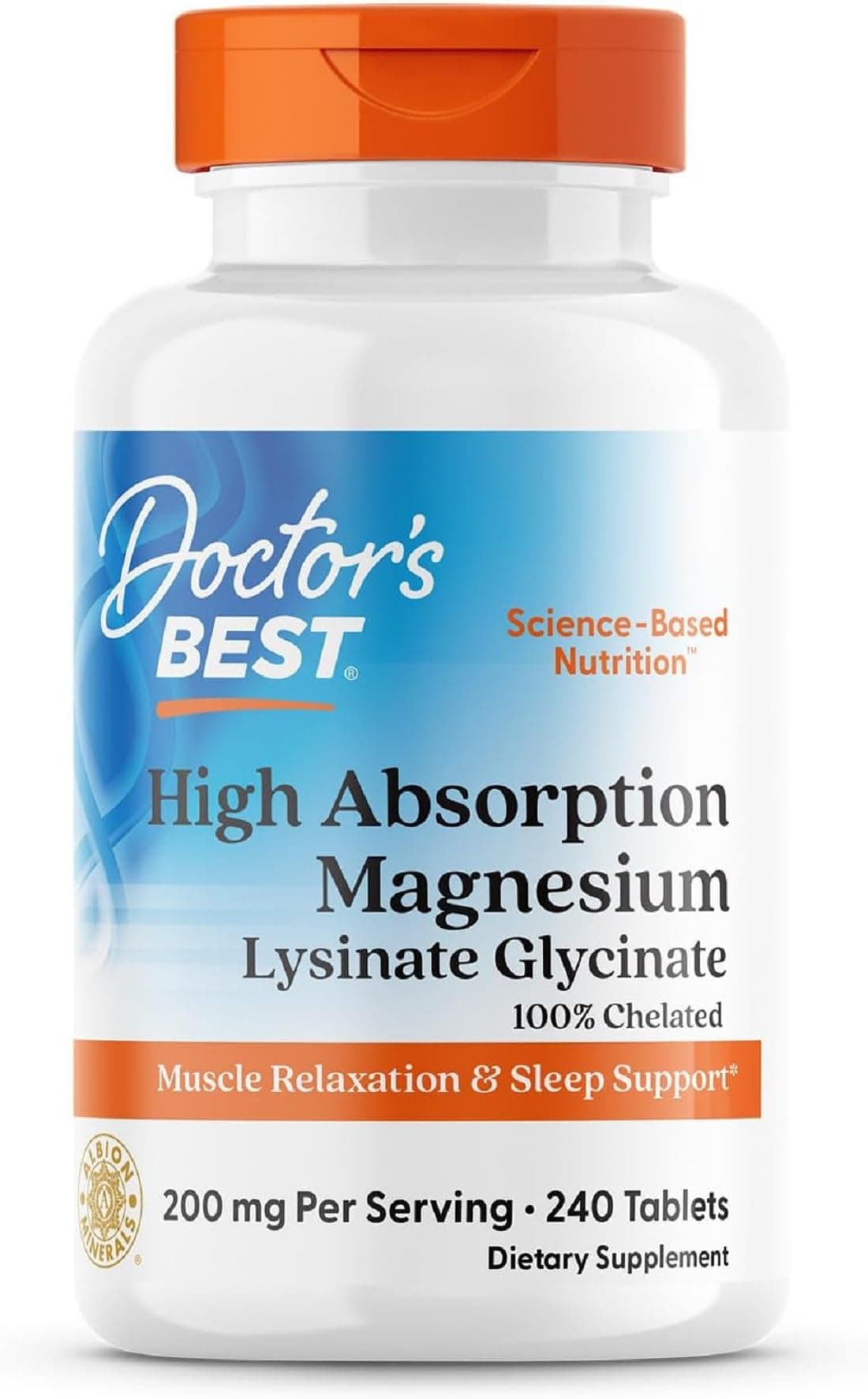 Doctor's Best magnesium glycinate 200mg 240-count bottle